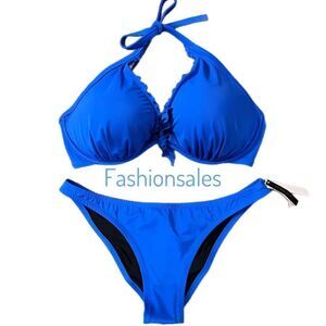Victorias Secret Swim Capri Ruffle Bikini top Removable Push Up & Bottom Set